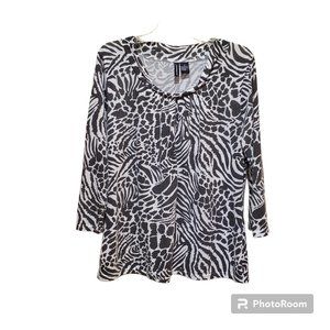 Jason Maxwell Black White Animal Print Blouse Top Size XL